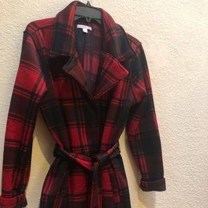 Red and Black unlined 3/4 length coat